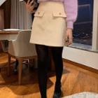Flap-pocket Woolen Miniskirt