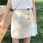 Pleated Paneled A-line Mini Skirt