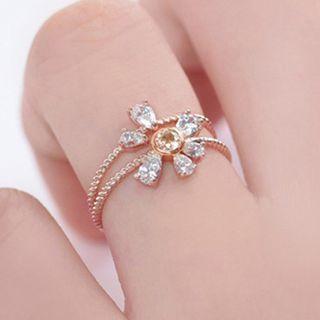 Set Of 2 : Rhinestone Alloy Ring 2 Pcs - Silver - No.14