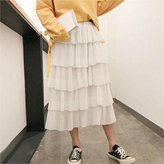 Chiffon Layered Maxi Skirt Ivory - One Size