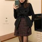 Plain Bow Top / Plaid Mini A-line Skirt