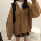 V-neck Cardigan Coffee - One Size