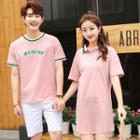 Couple Matching Side Tie Short-sleeve Polo Shirt Dress / Lettering Short-sleeve T-shirt