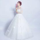 Cape-sleeve Embroidered Wedding Ball Gown