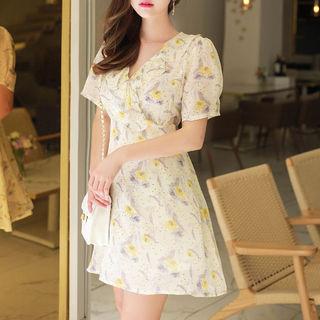 Ruffle-trim Floral Chiffon Minidress