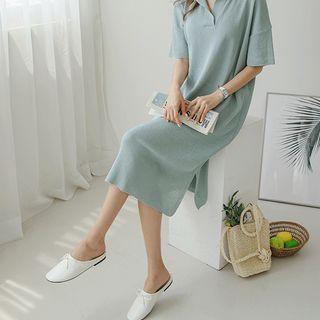 Collared Drop-shoulder Long Knit Dress
