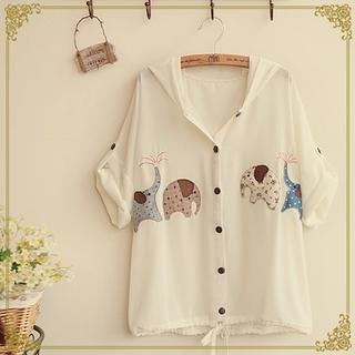 Elephant Appliqu  Hooded Blouse