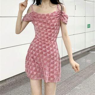 Cold-shoulder Heart Print Mini A-line Dress