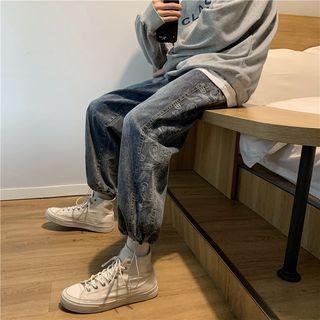 Paisley Print Drawstring Baggy Jeans