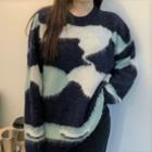 Two-tone Sweater White & Dark Blue - One Size