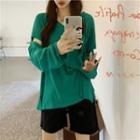 Crew-neck Plain Cut-out Oversized Tee