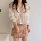 Long-sleeve Blouse / Plaid Mini Fitted Skirt