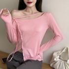 Long-sleeve One-shoulder T-shirt Pink - One Size