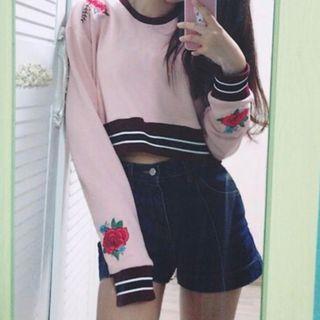 Color Block Cropped Sweatshirt As Shown In Figure - One Size
