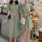 Short-sleeve Knotted T-shirt Mini Dress / Midi Dress