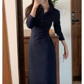 Long-sleeve Plain Polo Collar Dress