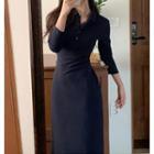 Long-sleeve Plain Polo Collar Dress