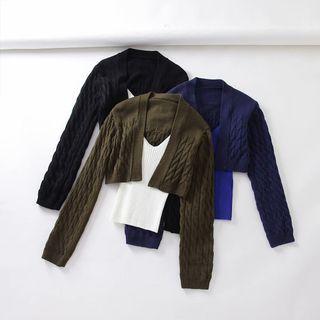 Set: Ribbed Knit Camisole Top + Cropped Cable Knit Cardigan