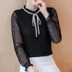 Dotted Long-sleeve Top / Letter Embroidered Pullover