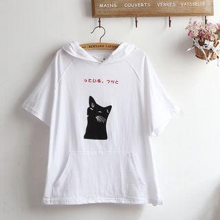 Cat Applique Short-sleeve Hoodie