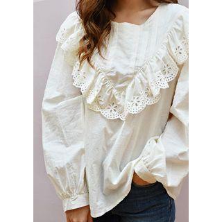 Long-sleeve Lace Frill-trim Top