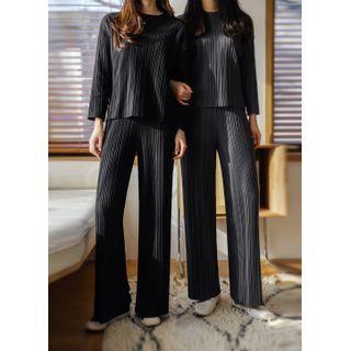 Pleated Set: Round-neck Top + Pants