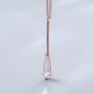 925 Sterling Silver Rhinestone Droplet Pendant Necklace White Pendant - Rose Gold - One Size
