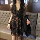 Short-sleeve Blazer / Floral Strappy A-line Dress