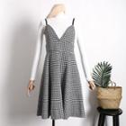 Set: Knit Top + Houndstooth Sleeveless Wool Dress