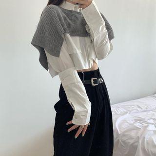 Long-sleeve Shirt / Shawl / Wide-leg Dress Pants