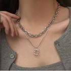Rectangle Pendant Layered Alloy Necklace 1 Pc -rectangle Pendant Layered Alloy Necklace - Silver - One Size