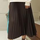 Band-waist Pleated Faux-leather Skirt