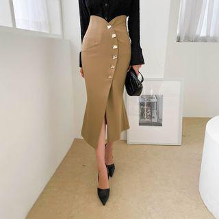 Metal-button Long Mermaid Skirt