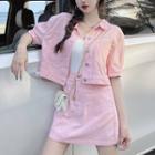 Short-sleeve Shirt Jacket / A-line Skirt / Camisole Top