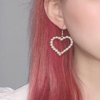 Faux Pearl Heart Dangle Earring 5627 - 1 Pair - Hook Earrings - Faux Pearl Heart - One Size