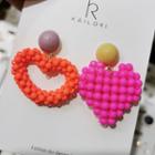 Non-matching Heart Earring 1 Pair - Rose Pink & Tangerine - One Size