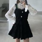 Long-sleeve Mock-neck Lace Top / Lace Camisole Top / Mini A-line Skirt / Set