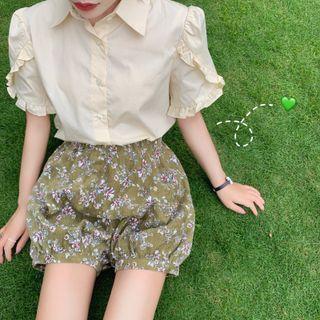 Short-sleeve Ruffle Trim Shirt / Shorts