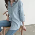 Contrast-trim Linen Blend Shirt