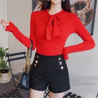 Tie-neck Slim-fit Top