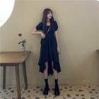 Short-sleeve High-low A-line Dress Black - One Size