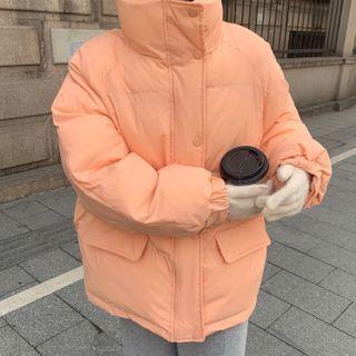 Padded Button-up Coat Orange Pink - One Size