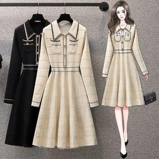 Polo-neck Contrast Trim Knit Dress