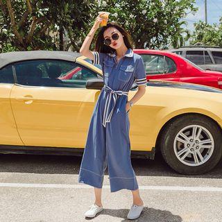 Contrast Trim Short-sleeve Jumpsuit