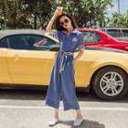 Contrast Trim Short-sleeve Jumpsuit