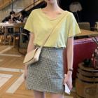 Lace Trim V-neck T-shirt / Check Mini A-line Skort