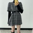 Short-sleeve Plaid Fringed Mini A-line Dress