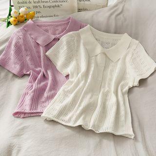Eyelet Collared Light Knit Top