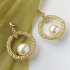 Faux Pearl Alloy Hoop Dangle Earring 1 Pair - Silver Stud - Gold - One Size