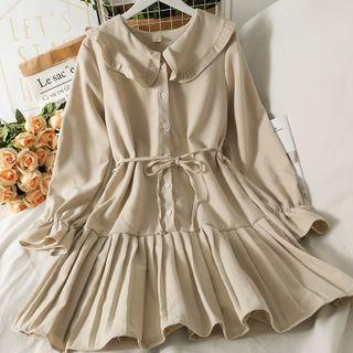 Peter Pan-collar Pleated Midi Dress With Sash In 6 Colors